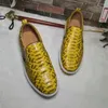 Sapatos casuais exóticos de couro genuíno unissex de cor de ouro elegante masculino de lazer masculino Authentic Real verdadeira pele de cobra slip-on slofers