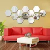 Miroirs 6 / 12pc 3D Hexagon Miroirs décoratifs DIY Autocollant mural de salon amovitable