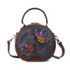 Väska 2024 Make-up Head Layer Cowhide Butterfly Love Flower Women's Leather Hand målad enkel axel messenger