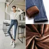 Frauen Jeans Winter gebleichtere Bleistift warm warmes Fleece plus samtrische Dünne Frauen schlanker thermischer Hosen weiblicher Knöchellänge Basic Denim Denim