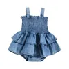 Rompers Summer Baby Girls Clothes Denim One Piece Ruffle Camisole Bodysuit新生児服0-18m H240425