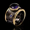 Anneaux de bande S925 STERLING Silver Big Round Cut Amethyst pour femmes Cocktail Black Gold Black Vintage Ring Italie Bijoux Antique Design H240425