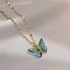 Pendant Necklaces 316L Stainless Steel Gold Plated Gradient Pink Color Butterfly Crystal Pendant Necklace For Women Girls Party Luxury Jewelry