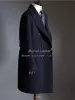 Vestes Man Tailor Makes Makes Vestes Tweed Woolen Blend Trench Coat Long Navy Blue Business Office Prom Blazer Outwear Groom Tuxedos
