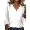 Women's Blouses Spring Fall Women Top Lady Flower Edge Stylish Plus Size V-neck T-shirt Blouse For Floral Soft