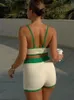 Shospy Summer Contrast вязаные наряды Balter Top и короткие брюки устанавливают женский пляжный праздник сексуальный случайный спортивный костюм Y2K Set 240424