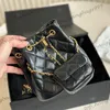 Womens Black Lambskin 2in1 Classic Quilted Diamond Lattice Mini Drawstring Bucket Bags Soft Leather Gold Chain Coin Flap Lipstick Card Holder Crossbody Purse 20cm