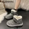 Boots Luxury Brand Designer Women's Snow Boots Diamond Plaid Chain Casual Shoes Winter Plush Ankle Boots Thick Soles Warm Cotton Shoes