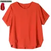 Bluzki damskie M-4xl luźne ubrania 2024 Letnie bawełniane topy Kobiety z krótkim rękawem Podstawowe noszenie Casual Black Orange Retro Vintage koszule