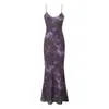 Casual Dresses 2024 Sexy Purple Leopard Print V Neck Tie Bow Sling Dress Woman Adjust Spaghetti Strap Ankle Length Midi Long Robe Beach