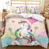 sets Kid Lovely Rainbow Dreamlike Bedroom Comforter Set Print Stars Roses Balloon Unicorns Pink Quilt Cove Bedding Set Soft Twin Size