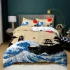 sets Japanese Style Comforter Cover Set Cherry Blossoms Crane 2/3pcs Polyester Bedding Set Sea Waves Duvet Cover Set Twin Queen Size