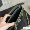 Borsetta per reticolo di diamante di lusso da donna con borsetta per moneta oro con catene in metallo oro Borsa per trucco della spalla Canna cosmetica Borsa di traversa 20*11,5 cm