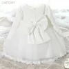 Girl's Dresses Baby Girl Long Sleeves Dress Newborn White Baptism Dress Flower Girls Dress Toddler Christening Gown Elegant Lace Princess Dress d240425