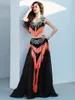 Stage Wear Women Adult Sequin Flash Drill Hollow Out Belly Dance Clothing Dynamic Tassel Split Dancewear Competition Performance Costumes