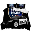 Ensembles de police de police couvercle de couette noire policière noire Car Twin Liberding Set Cartoon Vehicle Countrezer Red Cop Lights Couvercle de la courtepointe en polyester