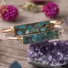 Trendy Women Gold Line Turquoises Open Cuff Bracelets Natural Gemstone Wire Wrap Bangles Birthday Gifts 240410