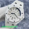 Orologio da polso Crystal AP Royal Oak Offshore Series 15707CB White Ceramic Mens Watch con orologio meccanico automatico di colore blu e bianco abbinato 42mm