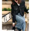 Women's Jackets Black Cropped Tweed Women Vintage Tassel Basic Short Coats Korean Elegant Single-Breasted Casual Outerwear Spring Autumn