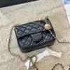 18 cm/20 cm Bola de oro de piel de oro negro Mini Flap Square Bolsas acolchadas Fanny Purse Matelasse Crossbody Crossbody Diamond Lattice Messenger Messen