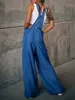 Kvinnors jumpsuits rompers tunn denim jumpsuit med bälte y240425