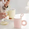 Mugs 400ml Solid Color Mug With Lid Spoon Ceramic Cup Female Household Office Water Simple Milk Round Handld