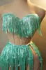 Stage Wear Sexy Sequins Tassels Tube Bandage Top twee stukken Set For Women Performance Dress Dans Dance Costume Singer Dancer Show Stage Wear D240425