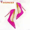 Blingbling Rhinestone High Heels sppring en herfst nieuwe suede trouwschoenen damesfeest gericht op teen enkele pompen 12 cm