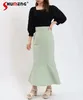 Faldas estilo japonés elegante falda midi femenina 2024 Oficina de primavera Women Women High Color puro Cintura elástica de la cola de pescado