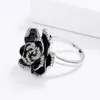 Band Rings 925 Sterling Silver Exquisite Emalj Drip Oil Color Black Flower Ring for Ladies Party Wedding Jewelry Gift H240425