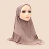 Abbigliamento etnico Donne musulmane Hijab Ruffles Amira One Piece Preghiera Pesta Turbana Turban Islamic Pull on Ready Made to Wear Hat Pray Hijabs Khimar