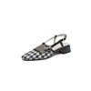 Casual Shoes Vintage Thousand Bird Checker Mary Jane 2024 Spring Thick Mid Heel Buckle Cowhide Women's Sandals