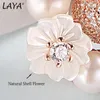 Laya 925 Sterling Silver Fashion Natural Shell Bloem Hoogwaardige Zirkoon Zirkoon Zakjes Parelsketting voor vrouwen Wedding Sieraden 240412