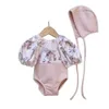 Jednoczęściowe 0-24 miesiące Baby Swimsuit Beach Uroe Floral Kids Girls One Piece Sakswear with Hat Toddler 2024 Nowe letnie ubrania pływające H240425