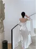 Casual klänningar kvinnor sommar elegant satin silkeslen av axel vit cocktail klänning bröllop fest maxi vestidos largo invitada boda