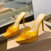 Sexy PVC Crystal High Heel Sapatos para mulheres Peep Toe Plataform Designer de sapatos Stiletto Ladies Slippers