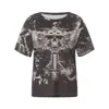 Camisetas femininas y2k vintage retro gótico grunge shirt o-gola curta manga curta harajuku skull impressão de halloween solo top estético