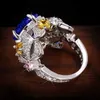 Band Rings Vintage Jewelry Luxury Big Sapphire 925 Sterling Silver for Women Elegant Flower Engagement Wedding Anniversary H240425