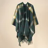 Scarves Spring Winter Women Cashmere Poncho Shawl Warm Thick Scarf Female Luxury Ethnic Geometric Plaid Cardigan Cloak Pashmina Blanket