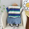 Clothing Sets 1 2 3 4 5 Years Summer Boys Clothes Set Striped Bear Lapel T-shirt Shorts 2Pc Suit For Kids Casual Outfit Child Fashion