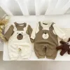 Einszene Herbst Baby Bodysuit Little Bärenmuster Dual Farbe langhärme warm warmer Overall Baby Kleidung Baby Jungen Mädchen Strampler 02 Jahre alt
