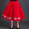 Faldas étnica hanfu falda vintage estilo chino cintura impresa mujer disfraz de baile de algodón bordado bordado rojo negro elegante