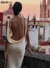 Urban sexy jurken rare poes neon backless maxi jurk dames vakantie stijl solide veter v-neck mouwloze bodycon stretch mager sexy feest slijtage slijtage