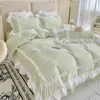 Ins Koreaanse prinses beddengoed kawaii ruches kanten bed rok dekbed deksel vaste kleur queen size voor meisjes vrouw huis textiel 240416