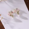 Orecchini penzolanti corean Sweet Pink Peach Blossom per donne imitazione perla zircone goccia per le orecchie da matrimonio festa di gioiello regalo di compleanno