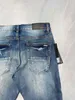 Designer Herren Jeans Modetrendy Brand Jeans Hochwertige Jeans High Street Hole Patch Denim Jeans Stretch Slim-Fit-Hose Blaues Design Rippte Hose