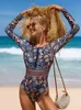 Peachtan Womens Full Swardwear de manga longa de uma peça de banho vintage de traje de surf de traje de banho