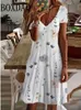 Urban Sexy Dresses Womens Casual Dress Summer Plant Floral Print V Neck Midi Dress Vintage Daily Short Sleeve Loose Plus Size Dresses 6XL SundressL2404