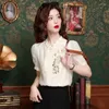 Blouses voor dames satijnen shirts zomer borduurwerk Chinese stijl losse korte mouw vrouwen tops vintage kleding ycmyunyan