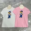 Lente zomer nieuwe Europese goederen Little Bear Cartoon Print Letter veelzijdig Instagram katoen ronde nek korte mouw t -shirt voor vrouwen